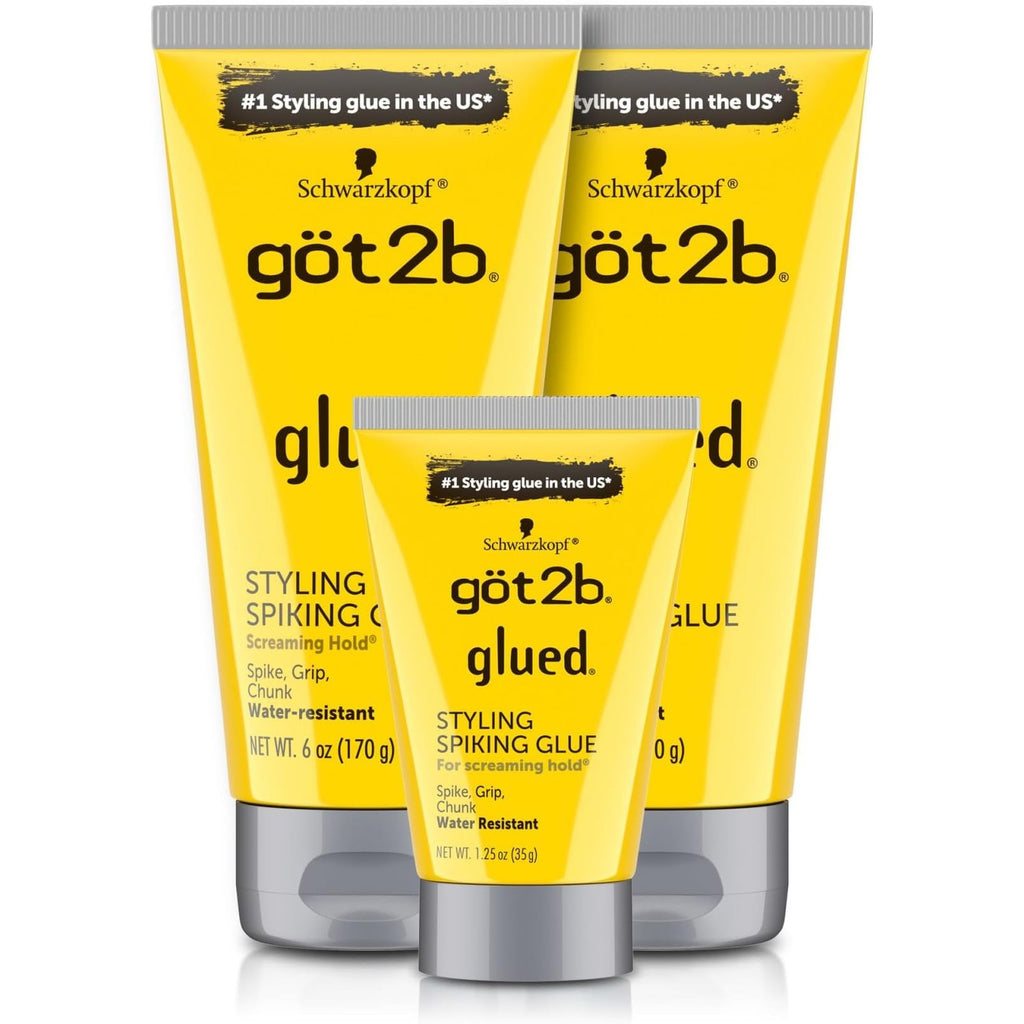 Got2B Glued Styling Spiking Hair Gel 2 - 6 oz tubes + 1 Travel 1.25 oz tube