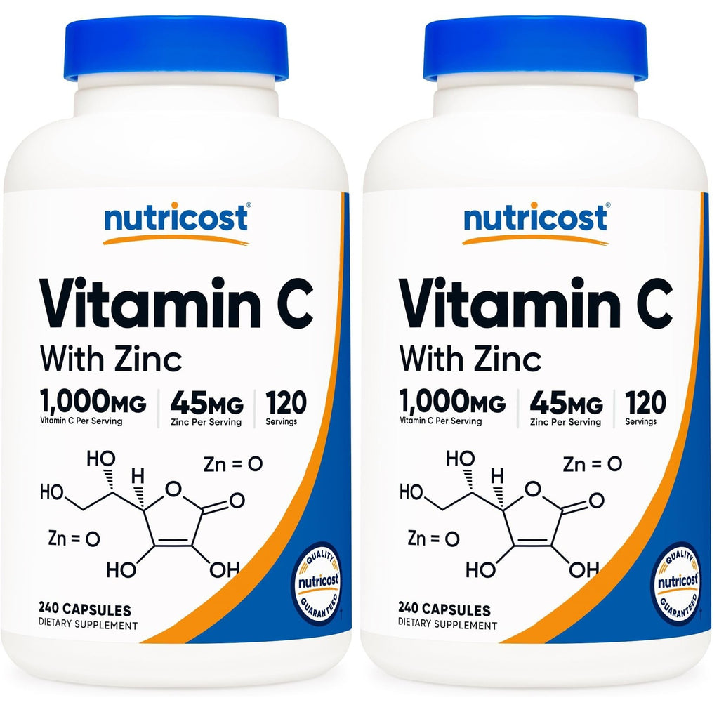 Nutricost Vitamin C with Zinc Capsules, 120 Servings, Gluten Free, GMO-Free | 1000mg Vitamin C, 45mg Zinc
