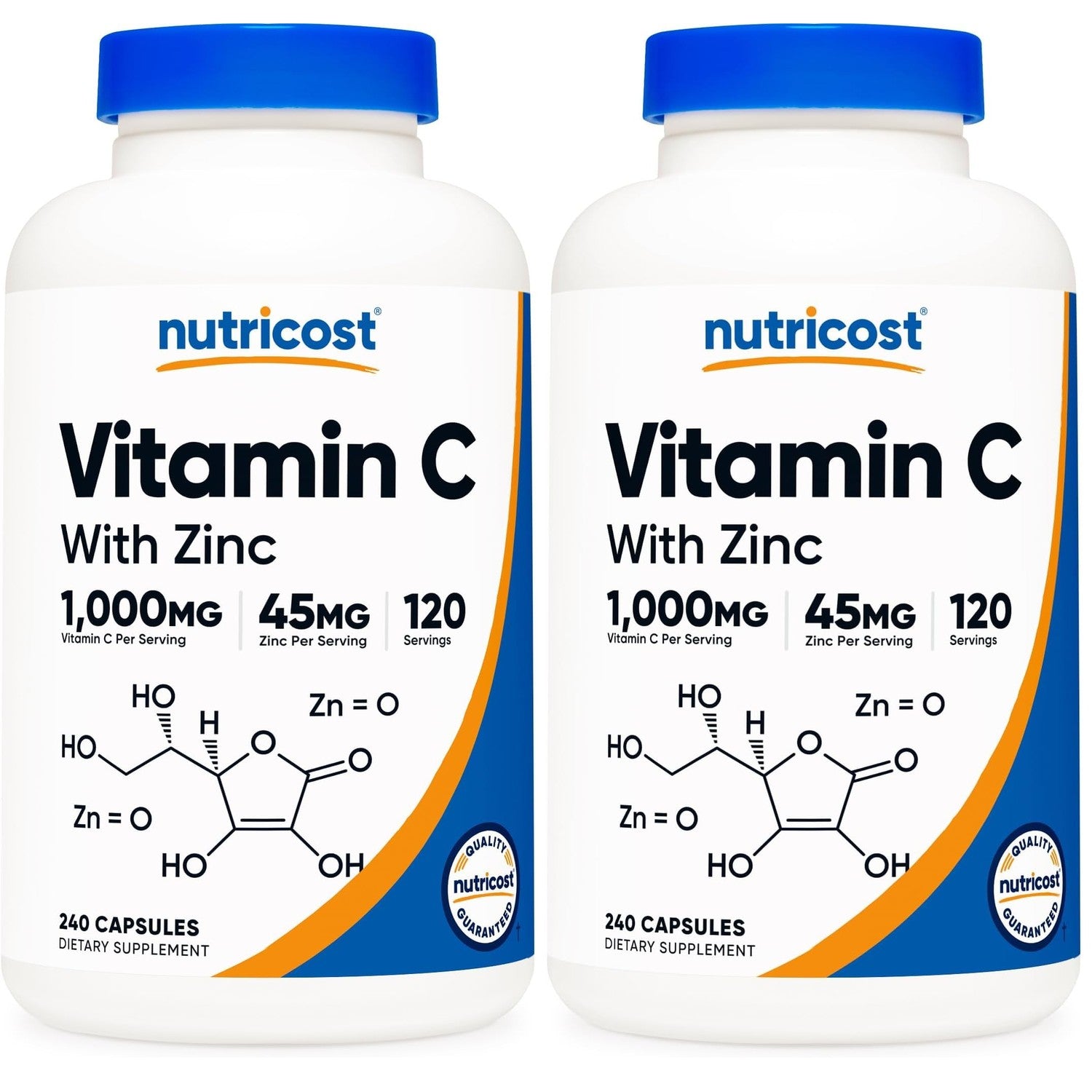 Nutricost Vitamin C with Zinc Capsules, 120 Servings, Gluten Free, GMO-Free | 1000mg Vitamin C, 45mg Zinc