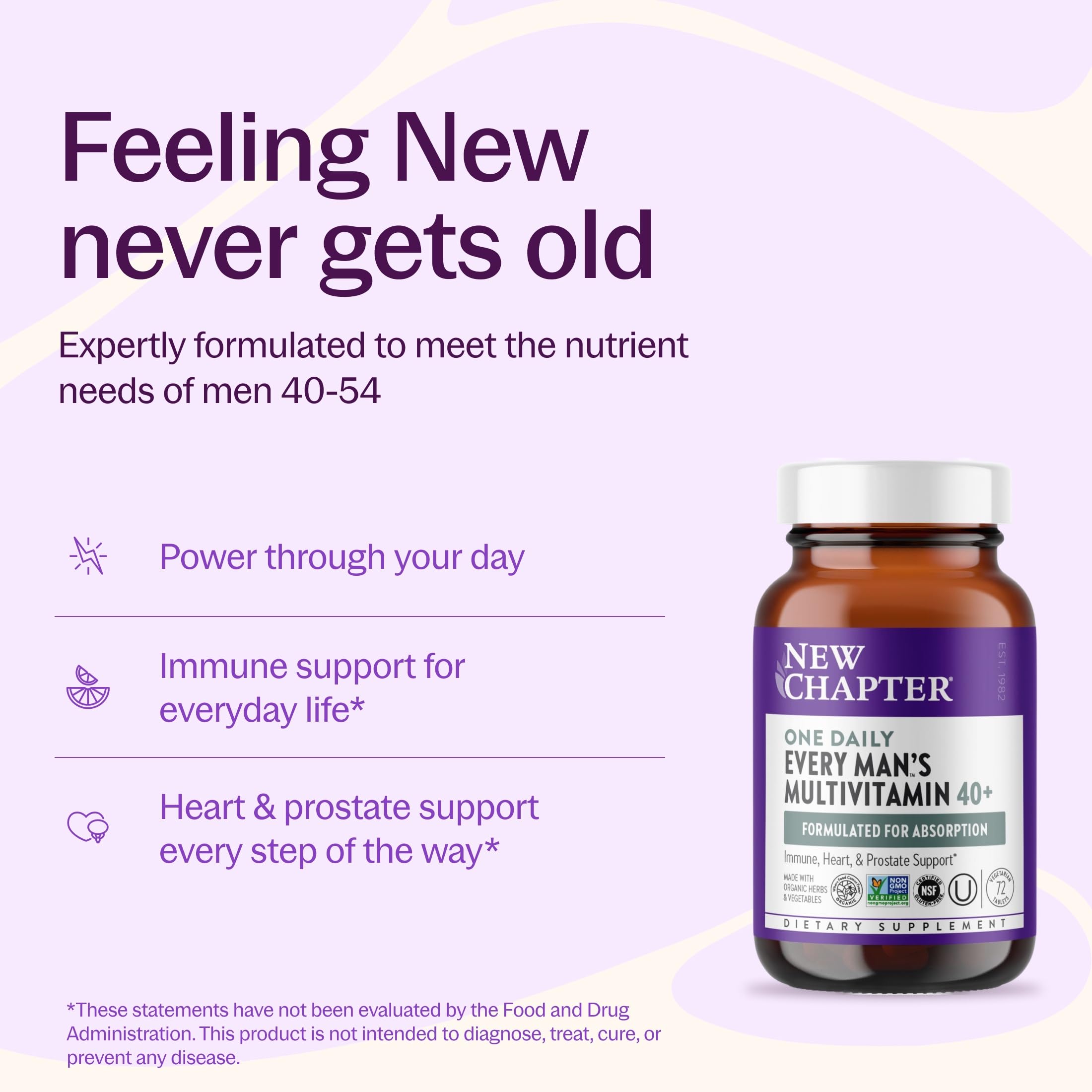 New Chapter Every Man's One Daily 40+ Multivitamin, 72 Tablets | Eyesight, Immune System, and Cellular Energy Support with Vitamin C and Saw Palmetto, Gluten Free and Vegetarian