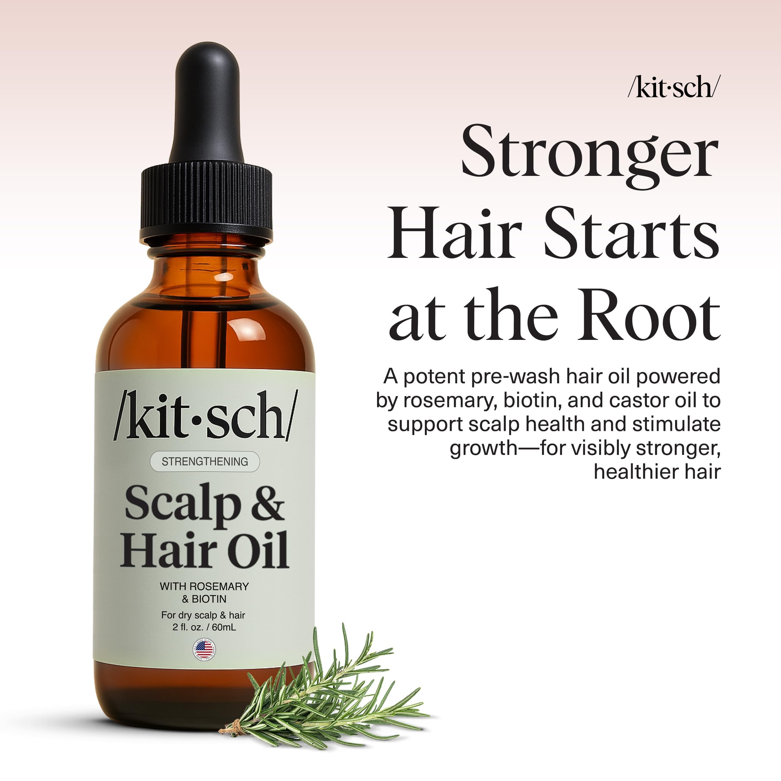 Kitsch Rosemary Oil for Hair Growth -With Castor Oil, Biotin & Jojoba- 60mL | Pre-Wash Hair Oil For Hair Care – Adds Shine, Strengthens Roots, Scalp Treatment – Lavender Scent