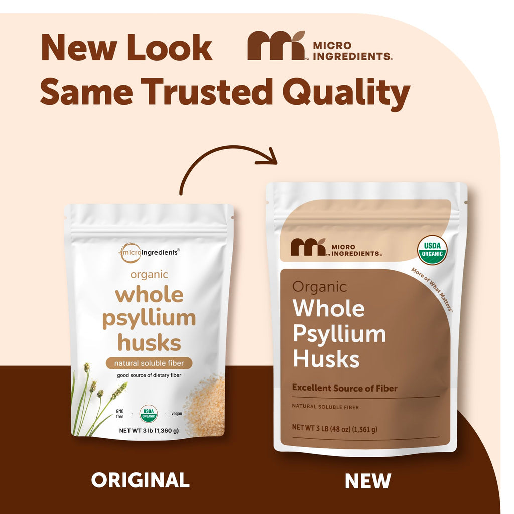 Micro Ingredients Organic Whole Psyllium Husks, 3lbs | Daily Soluble Fiber Supplement | Sourced from India | Ideal for Oatmeal, Coffee & Beverage | Unflavored, Non-GMO, Keto Friendly, Vegan