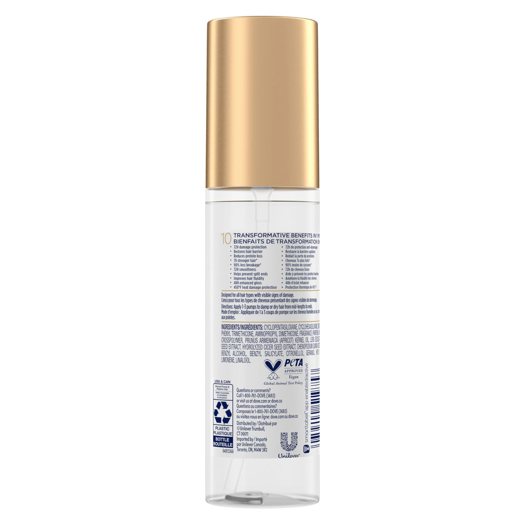 Dove Intensive Repair Serum for Damaged Hair with Amino Serum 3.3oz | Hair treatment provides 72H damage protection, 48H enhanced gloss and 72H smoothness for shinier, healthier-looking hair