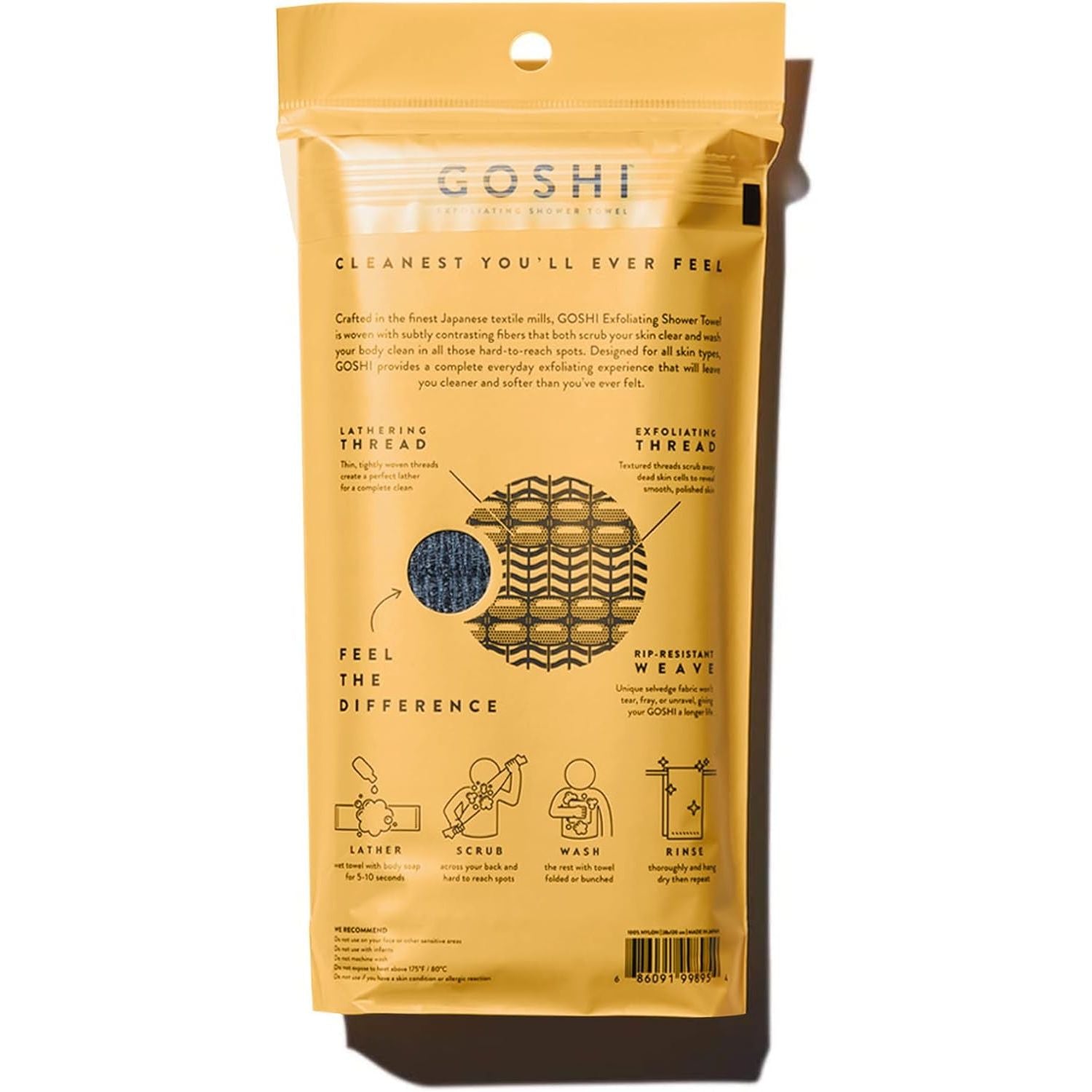 Buy now GOSHI Exfoliating Shower Towel - Rip-Resistant Exfoliating Washcloth for All Skin Types - Made in Japan at indiglob india