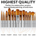Acrylic Paint Brush Set of 16, Artist Paint Brushes for Acrylic Painting