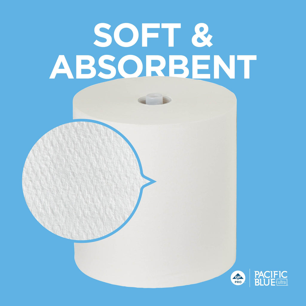 Georgia-Pacific, Pacific Blue Ultra 8'' High-Capacity Paper Towel Rolls, White, 26491, 1,150 Linear Feet Per Roll, 3 Rolls Per Case