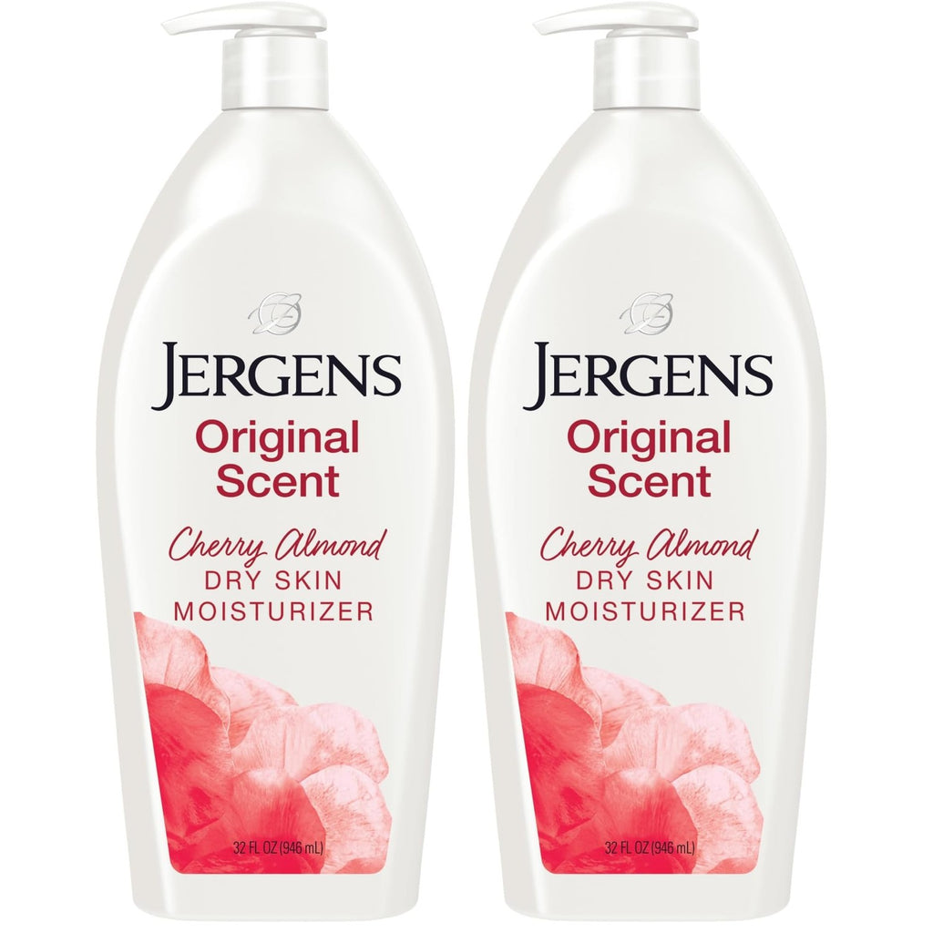 Jergens Cherry Almond Hand & Body Lotion, Dry Skin, 32 fl oz | Fast-Absorbing Moisturizer, Vitamins E, C & B5, Softens Dry Skin, Dermatologist Tested, Cherry Almond Scent
