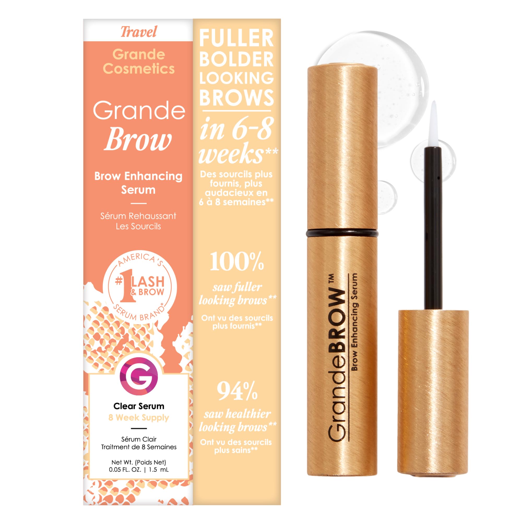 Grande Cosmetics GrandeBROW Brow Enhancing Serum For Fuller, Bolder, Looking Eyebrows - Brow Serum With Vitamins, Peptides, Antioxidants, Amino Acids, Cruelty-Free