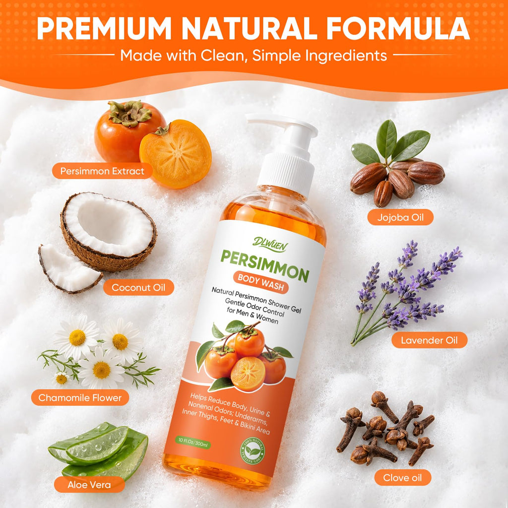 Persimmon Body Wash for Odor Control, Natural Deodorant Nonenal Soap