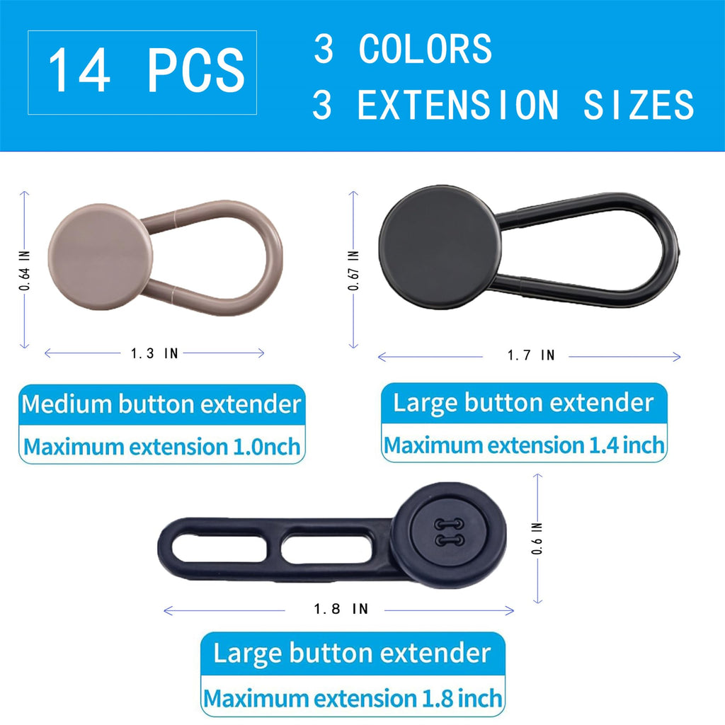 JANCAN 14 Pcs Button Extenders for Jeans & Pants, No-Sew Waist Adjuster
