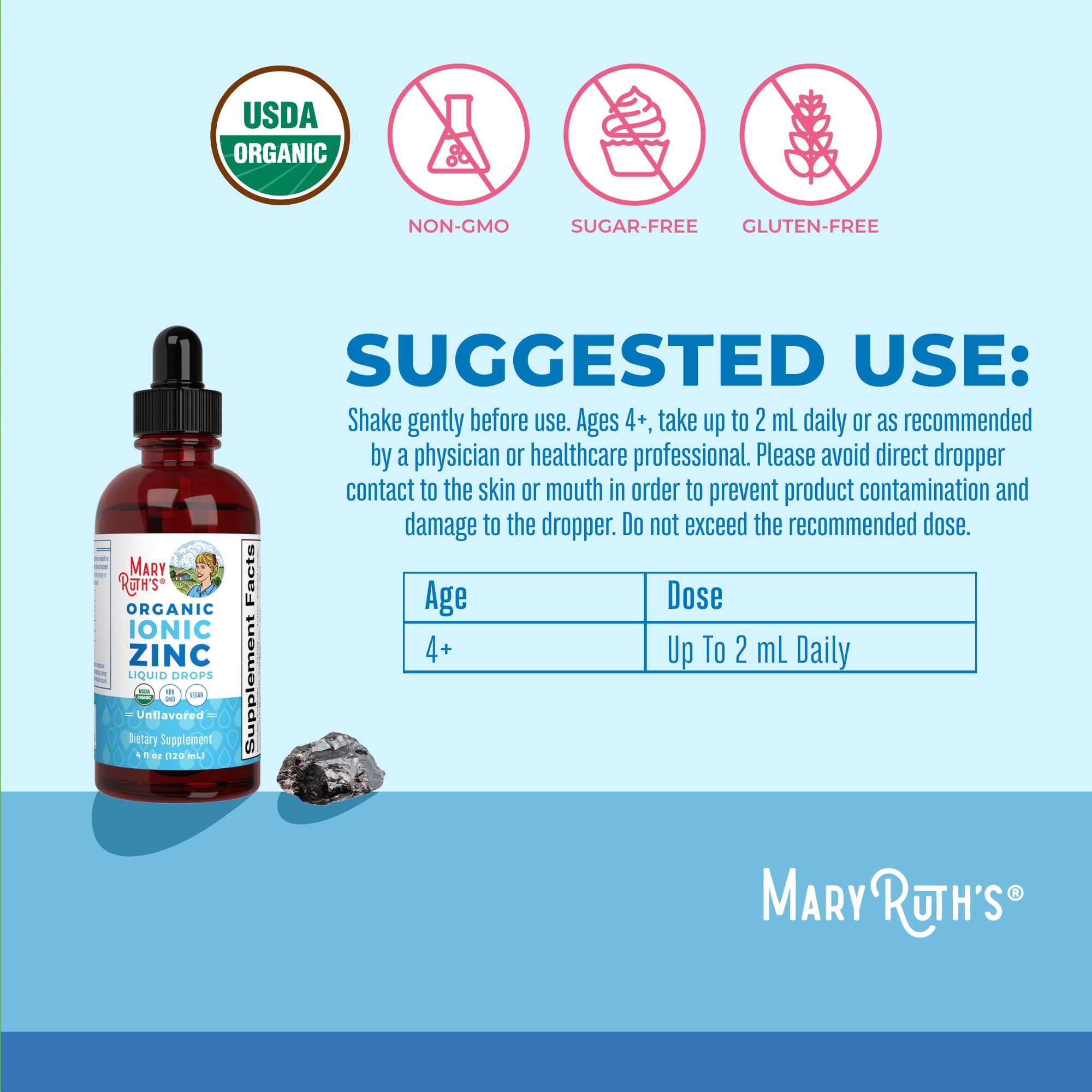 MaryRuth's Organic Liquid Zinc Drops for Kids, Immune Support, Vegan, 2oz | Immune Support, Vegan