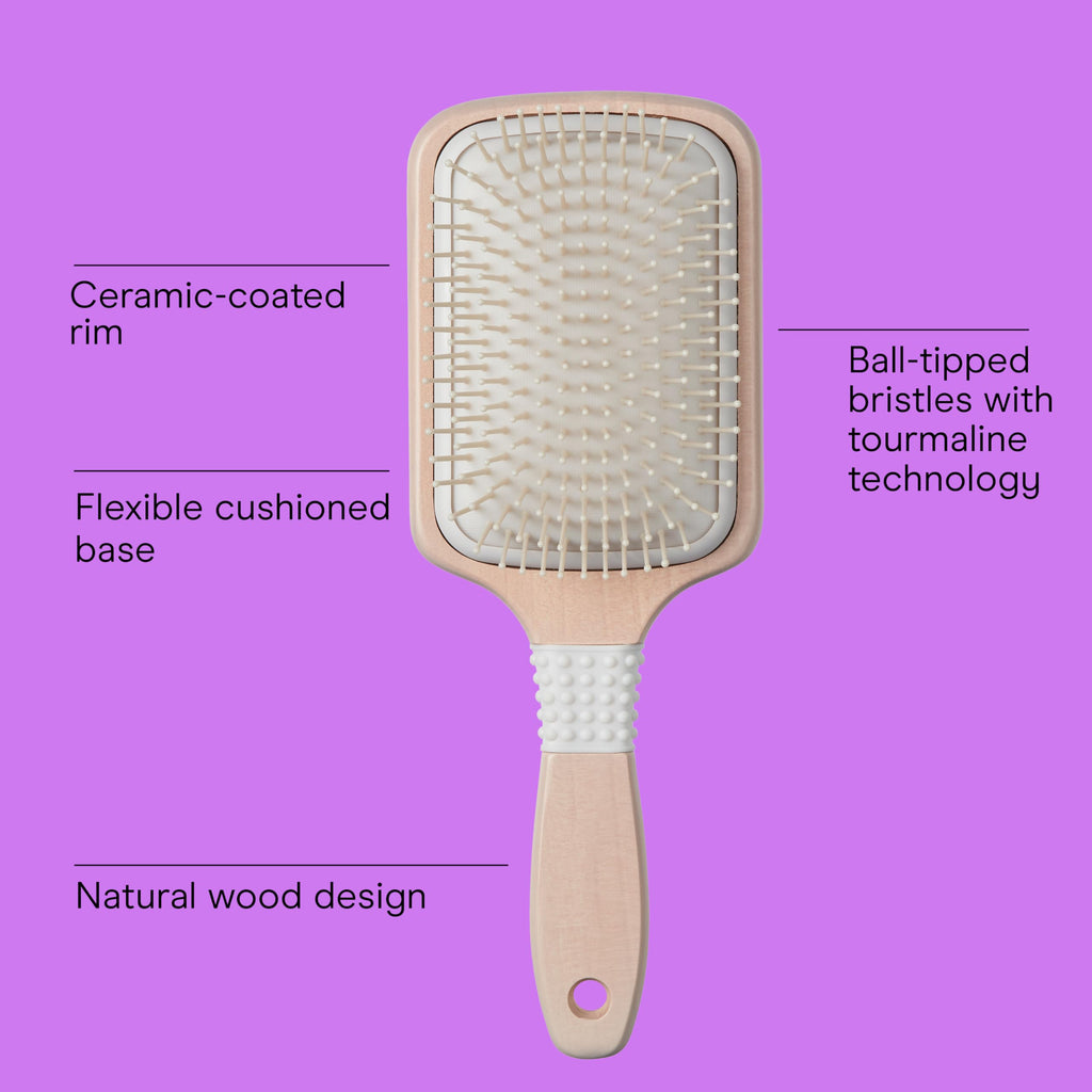 Conair Paddle Hair Brush, Ceramic Wood, with Nylon Bristles, Off White