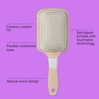 Conair Paddle Hair Brush, Ceramic Wood, with Nylon Bristles, Off White
