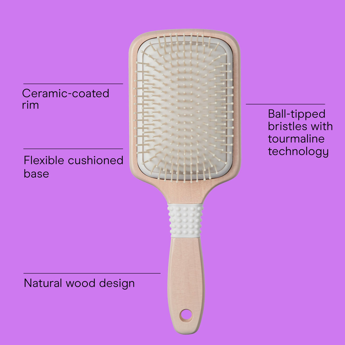 Conair Paddle Hair Brush, Ceramic Wood, with Nylon Bristles, Off White