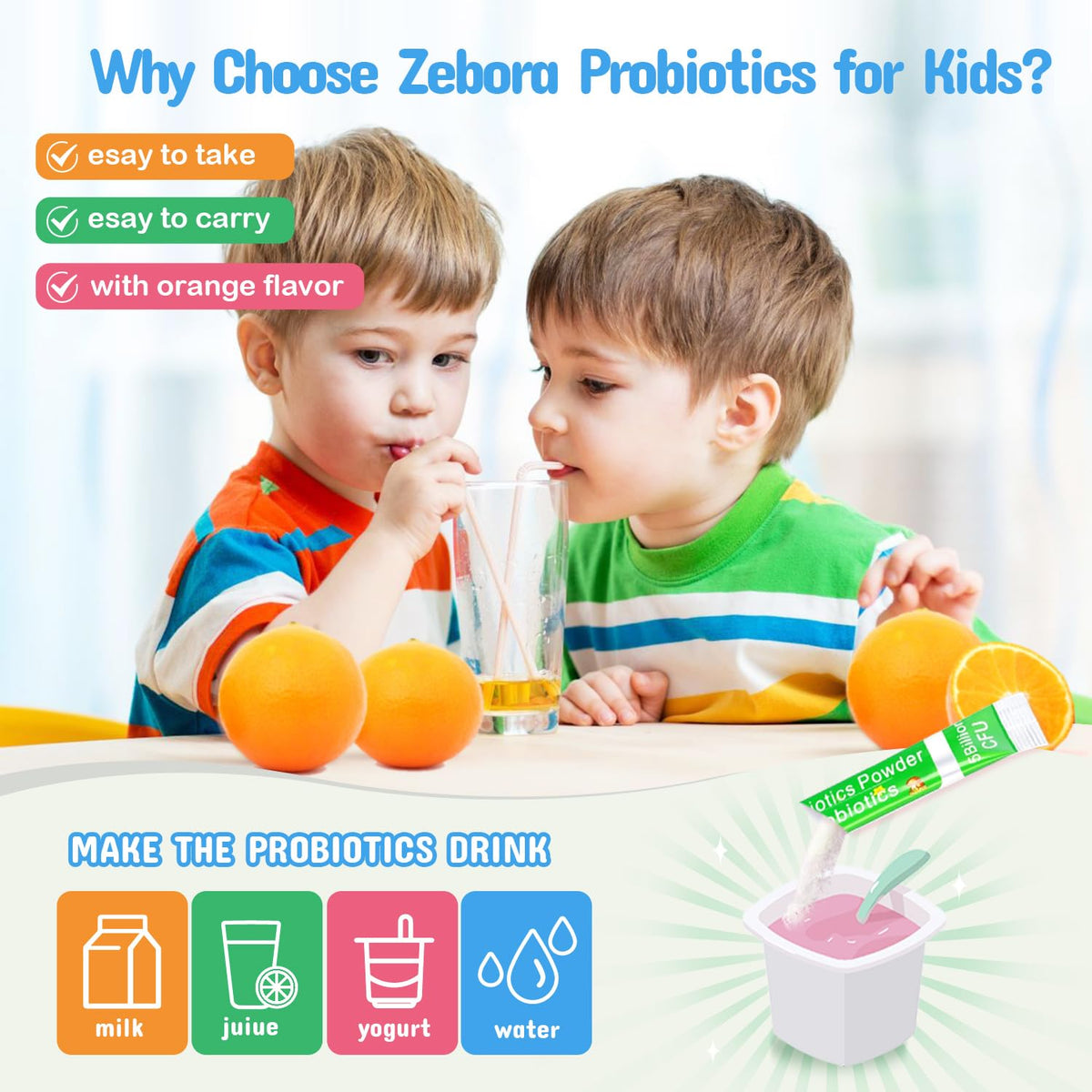 ZEBORA Kids Probiotic & Prebiotics Powder Age 3+, 30 Packets