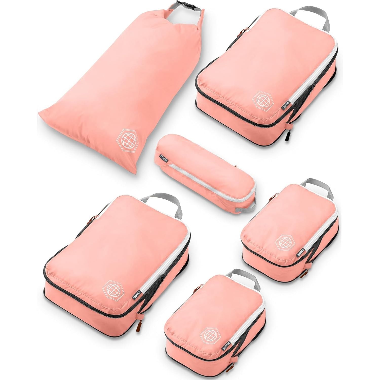 Buy now Compression Packing Cubes Set for Travel - Lightweight, Durable Clothes Organizer for Carry-On Luggage and Suitcases by TRIPPED Travel Gear 6 Piece Coral Bloom at indiglob india
