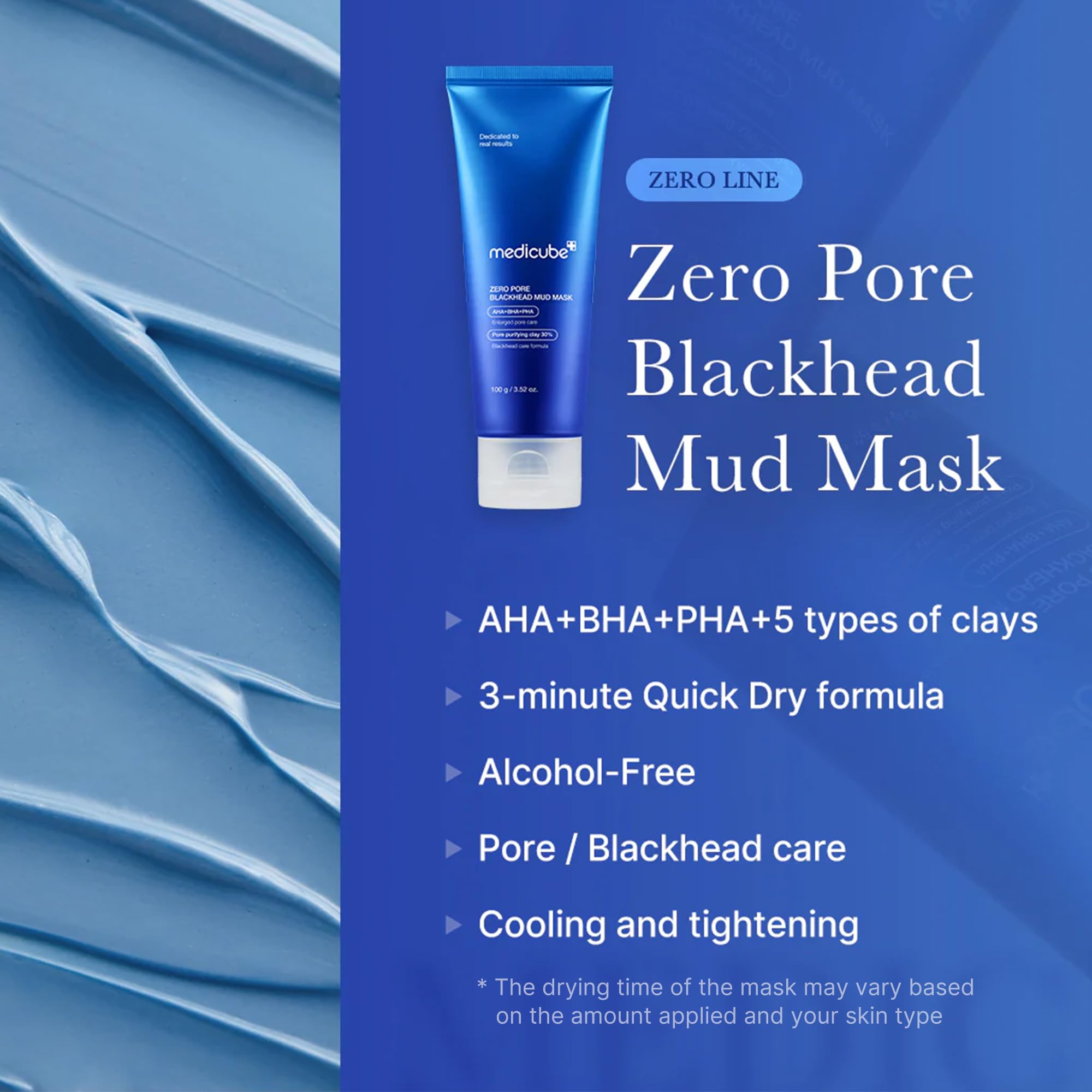 medicube Zero Pore Blackhead Mud Mask - Pore Cleansing & Gentle Exfoliating | Blackhead-Removing Clay Mask with AHA BHA PHA, Pore Minimizing & Cooling Care, 3 Min Quick Dry, Korean Skincare 3.52 oz.