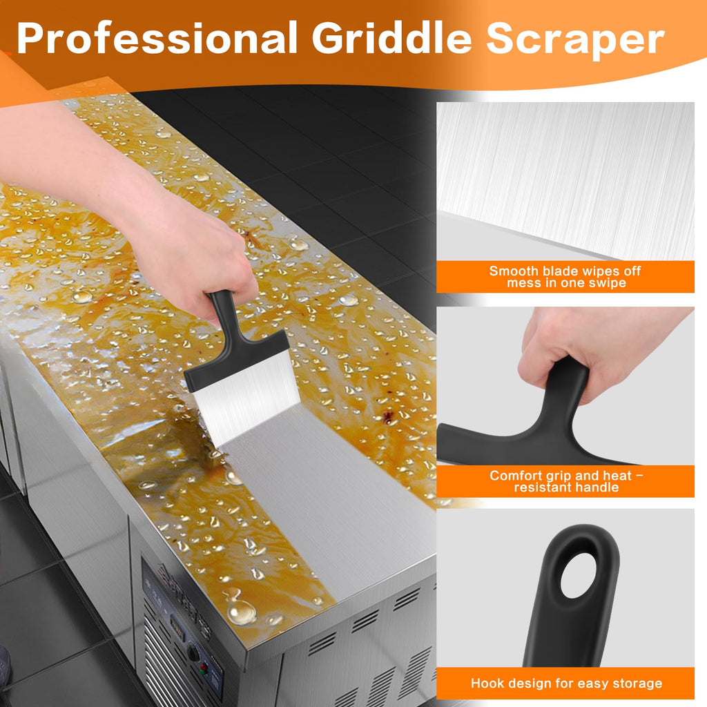 Heavy Duty Grill Scraper, 3-in-1 Stainless Steel Griddle Scraper