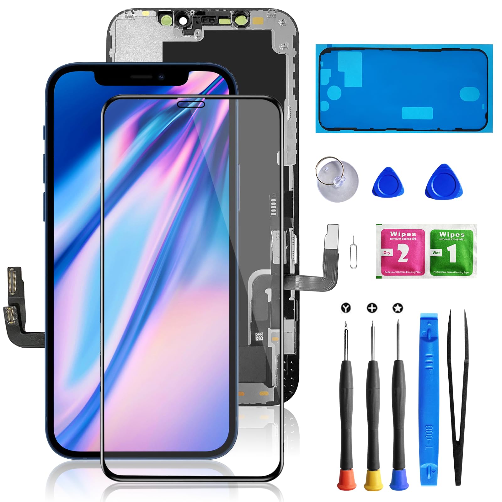 Buy now for iPhone 11 Screen Replacement 6.1 3D Touch Screen LCD Display Digitizer for A2111, A2223, A2221 Cell Phone Repair Kits+ Waterproof Frame Adhesive Sticker+Screen Tempered Protector+Face ID for iphone 12 12pro at indiglob india