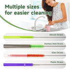 9PCS Reusable Long Colored Straw Cleaner Brush Set 12" Bendable