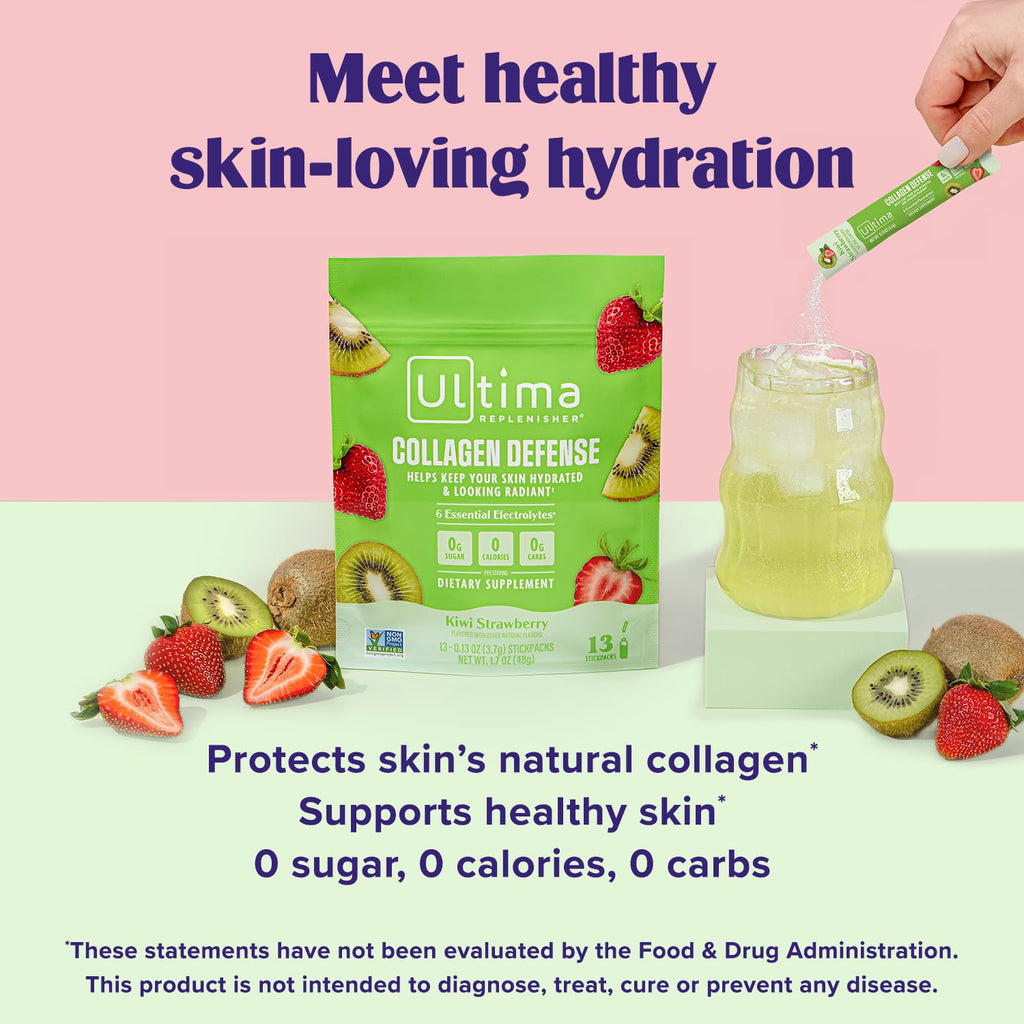 Ultima Replenisher Collagen Defense, Kiwi Strawberry, 13 Stickpacks