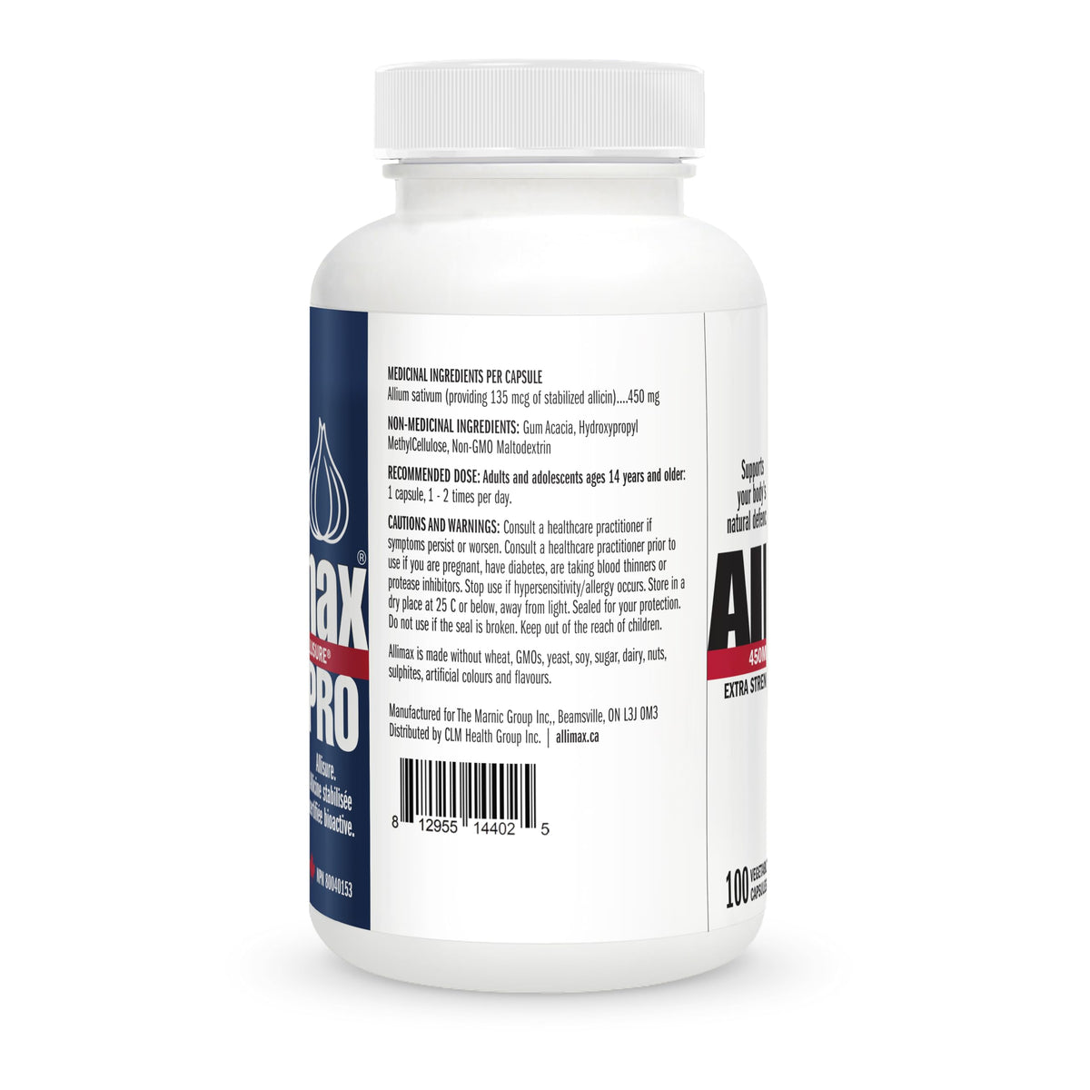Allimax Pro Practitioner Strength 450 mg Allicin from Garlic, 100 Vegetarian Capsules (Vegicaps), Stabilized AlliSURE® Allicin, Supports Normal Immune Function, Non-GMO