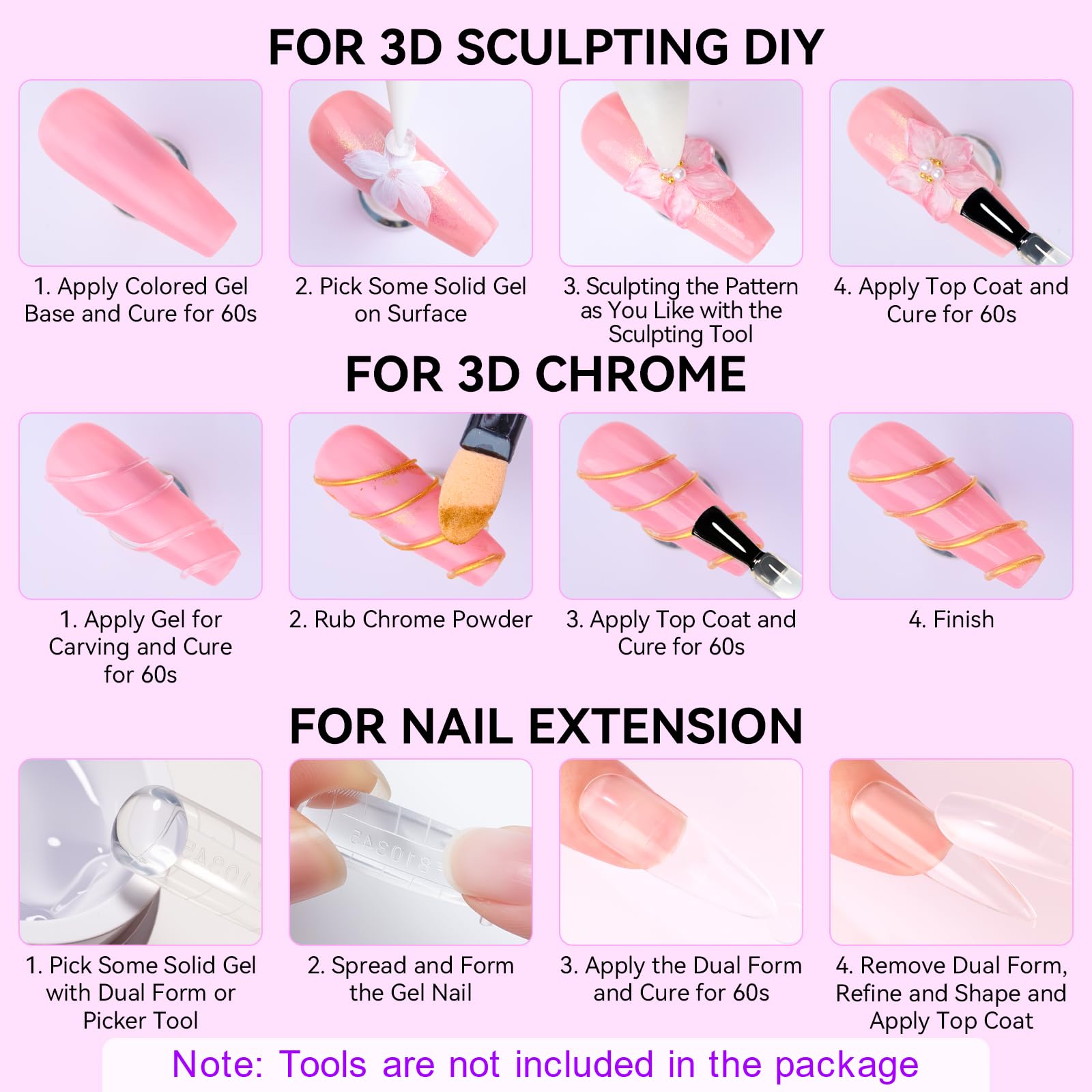 Makartt 3D Gel Nail Art, Clear Non-Sticky 4-in-1 Glux Gel | For Molding, Carving, Shaping, Raised Designs and Nail Extension, UV/LED Cure, Home DIY and Professional Nail Art, 15g