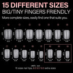 AILLSA's 450PCS Short Almond Nail Tips in 15 sizes, suitable for all finger types, ensuring authentic and versatile nail applications.