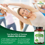 Zazzee Extra Strength Mullein Leaf 10:1 Extract, 120 Vegan Capsules | 4 Month Supply, Respiratory & Lung Support, Certified Kosher, 100% Pure Leaf Powder, Verbascum Thapsus, Non-GMO, Made in USA
