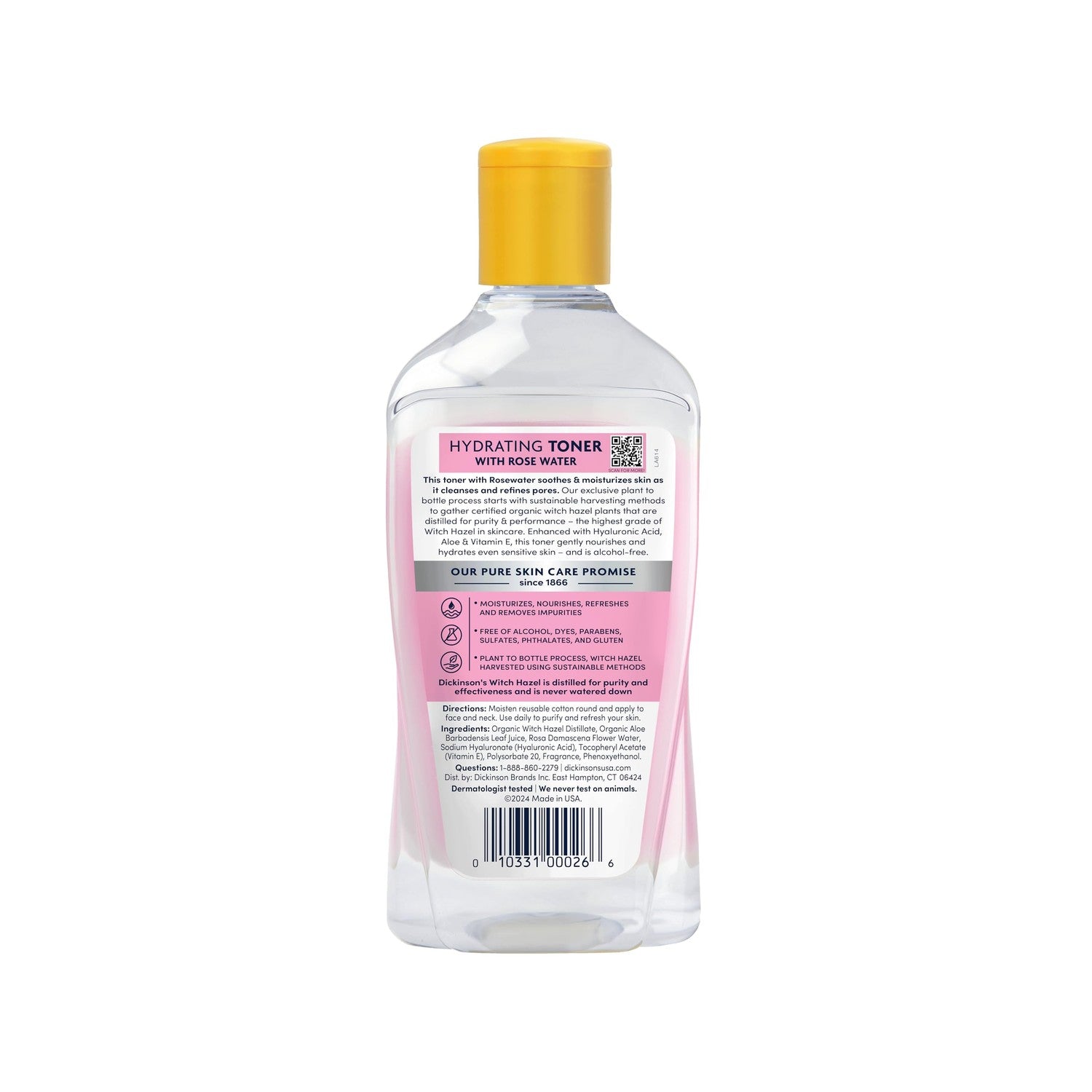 Dickinson's Witch Hazel Hydrating Toner with Rosewater | 16 Fl Oz | Alcohol-Free, Enhanced 100% Natural Formula; Hydrates, Soothes & Balances Skin