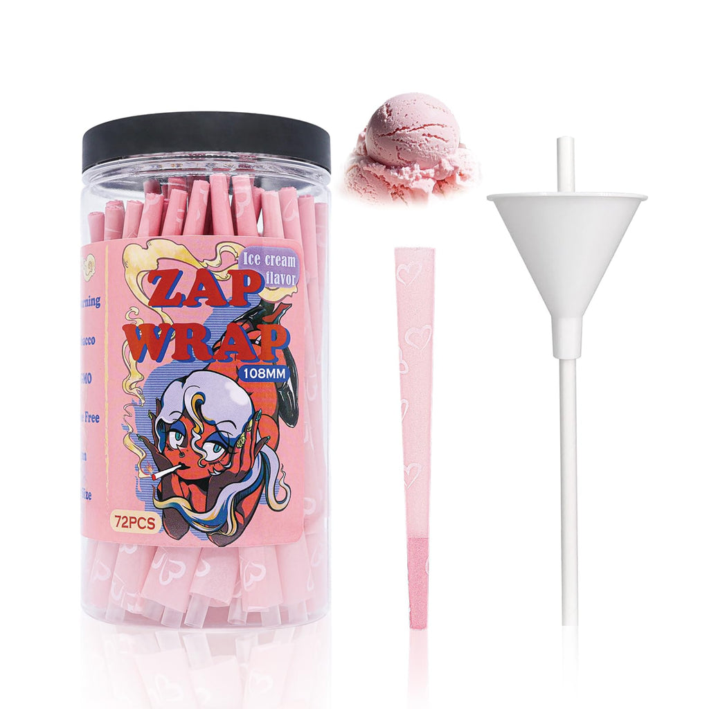 ZAPWRAP 72 PCS Pink Pre Rolled Cones| Ice Cream Flavor | King Size Rolling Paper Cone with Loader and Packing Sticks with Heart Patterns | Valentine's