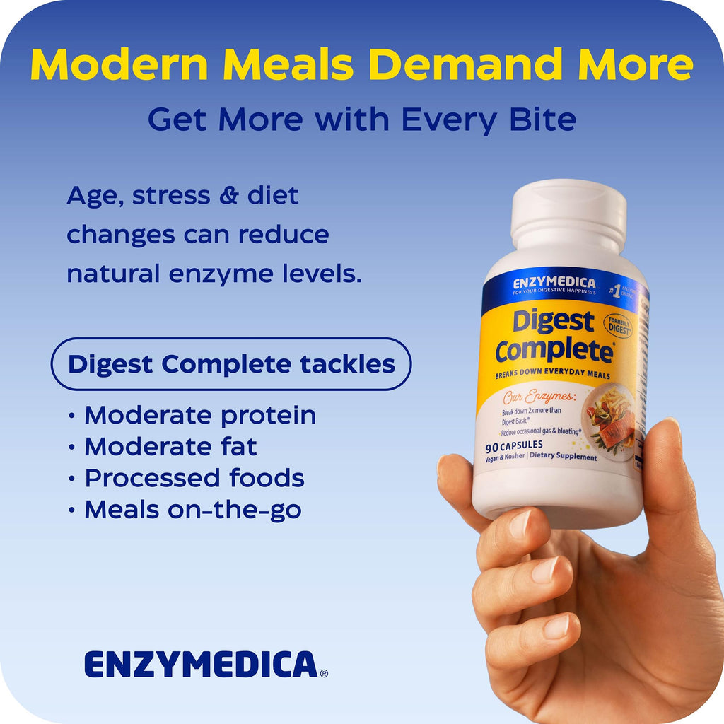 Enzymedica Digest Complete - Helps Gas & Bloating - 90 Caps | Digestive Enzyme Supplement for Women & Men, Enzyme Capsules for Digestion, Gut Health Support, Energy Support, Vegan
