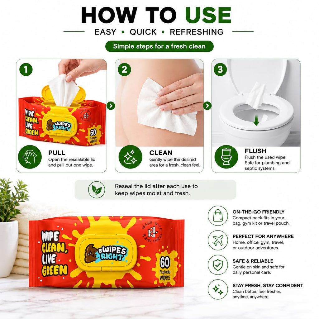 300 Wipes (Pack of 5) Flushable Wipes for Adult - Wipes Flushable Packs, Baby Wipes for Sensitive Skin, Wipes for Kids, Portable Travel Pack - Toilet Essentials for Gym & Office