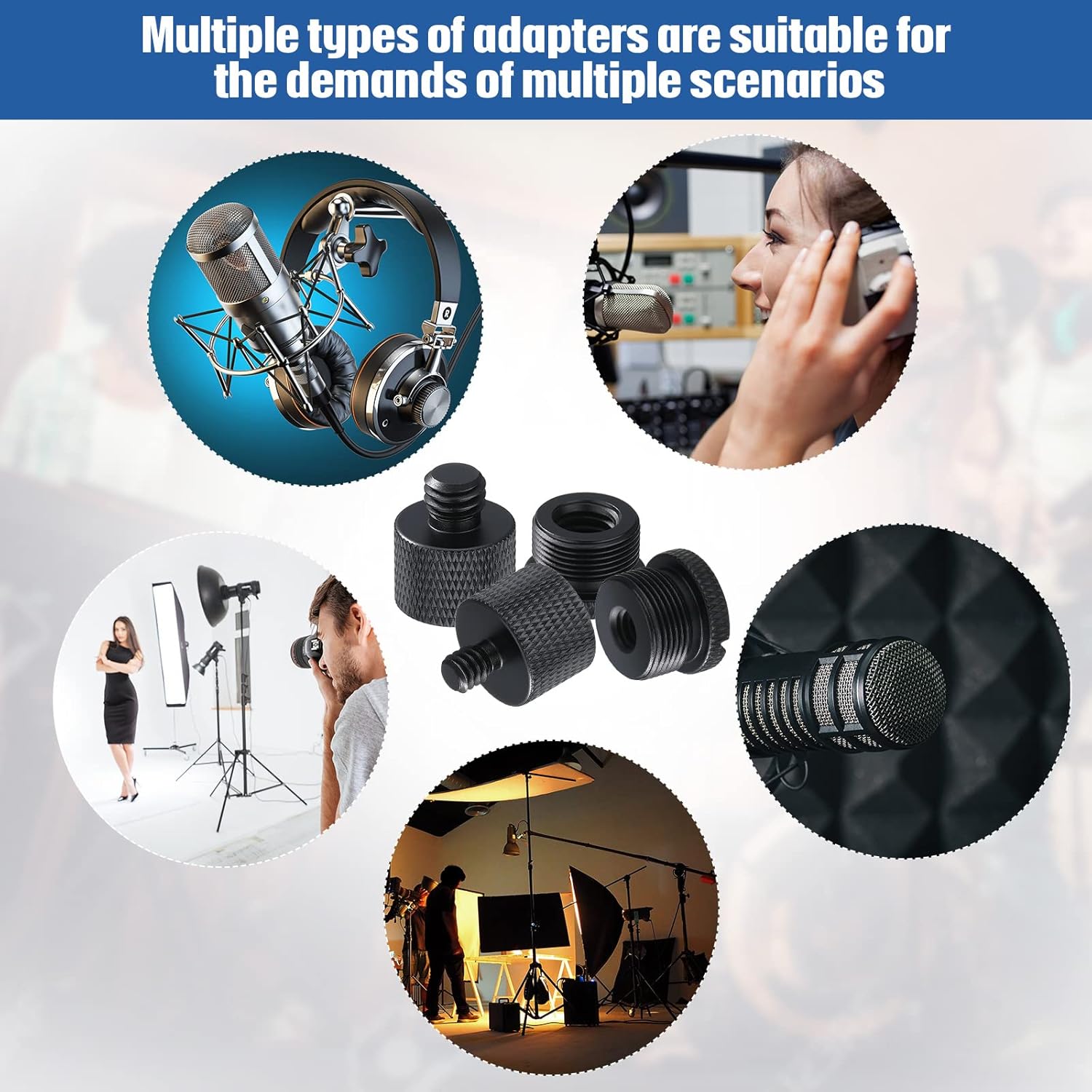 Buy now 8 Pieces Mic Stand Adapter 5/8 Female to 3/8 Male and 3/8 Female to 5/8 Male, 5/8 Female to 1/4 Male and 1/4 Female to 5/8 Male Screw Thread Adapter Mic Thread Adapter Set for Microphone (Black) at indiglob india