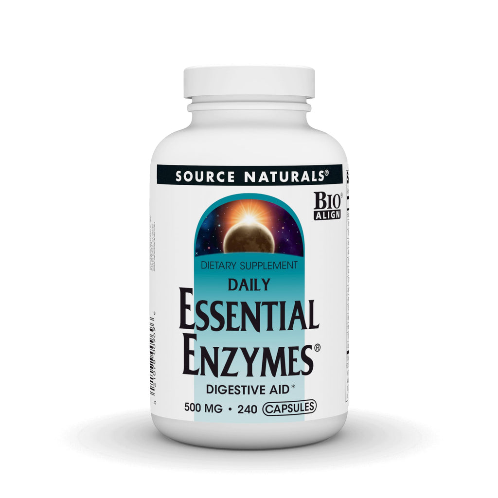 Source Naturals Daily Essential Enzymes, 500 mg - 60 Capsules | Bio-Aligned Digestive Aid Support for Digestion, Gas, Constipation & Bloating Relief*