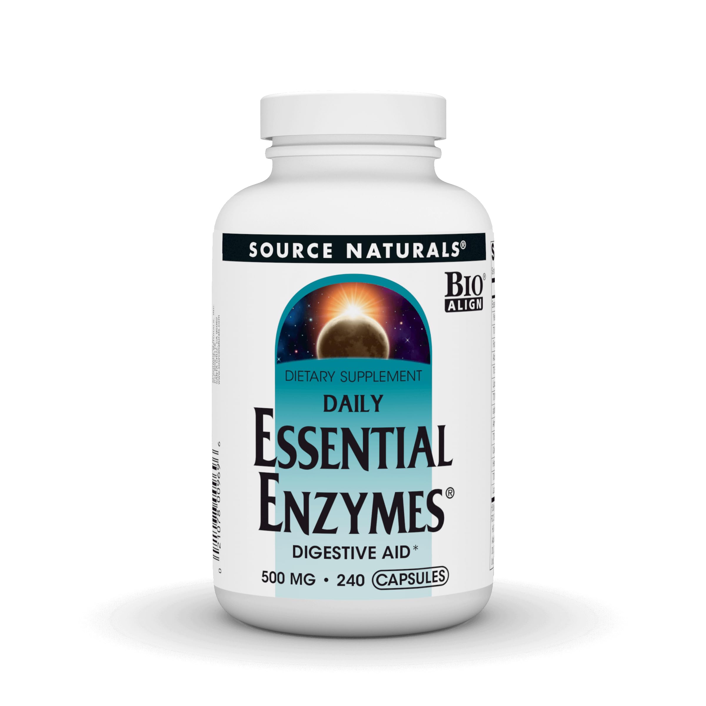 Source Naturals Daily Essential Enzymes, 500 mg - 60 Capsules | Bio-Aligned Digestive Aid Support for Digestion, Gas, Constipation & Bloating Relief*