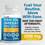 PrimeMD 4-in-1 Fish Oil Omega-3 with D3 K2 CoQ10, Lemon, 120 Softgels | Heart, Brain and Joint Support, Omega 3 with Vitamin D3, K2 and CoQ10, Lemon Flavored Softgels, Fish Oil Supplement