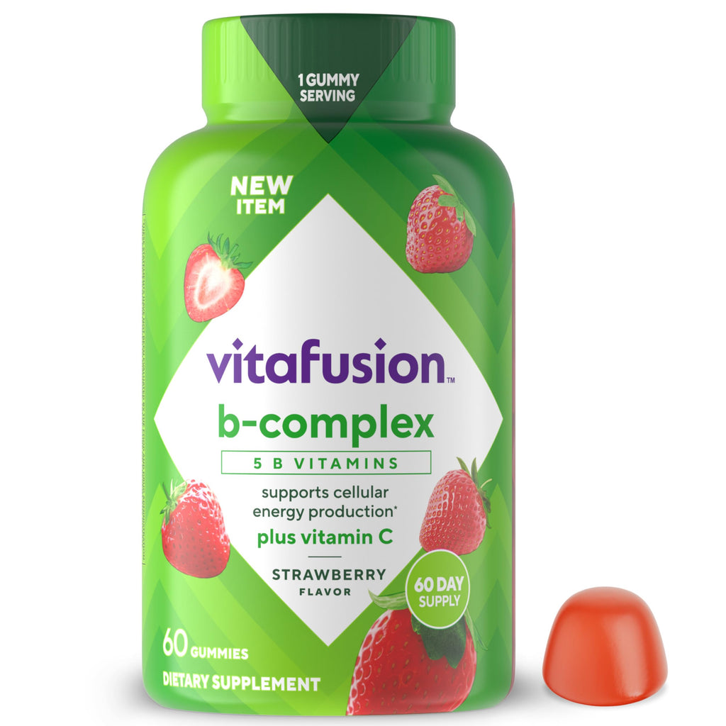 Vitafusion Vitamin B Complex for Women and Men | 60 Gummies | with Niacin, C, and Folate | Strawberry Flavor | Gluten Free Adult Gummy Supplement