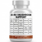 Clean Nutraceuticals Lions Mane 20in1 Mushroom Supplement with Turkey Tail Reishi Cordyceps Chaga Maitake Meshima Poria Cocos Shiitake Oyster Porcini Enoki - 1 Pack
