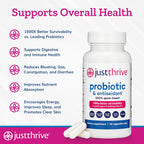 Just Thrive Probiotic & Antioxidant 100% Spore-Based Digestive Support | 30 capsules, 100% spore-based probiotic and antioxidant formula, Gluten free, Supports digestive and immune health