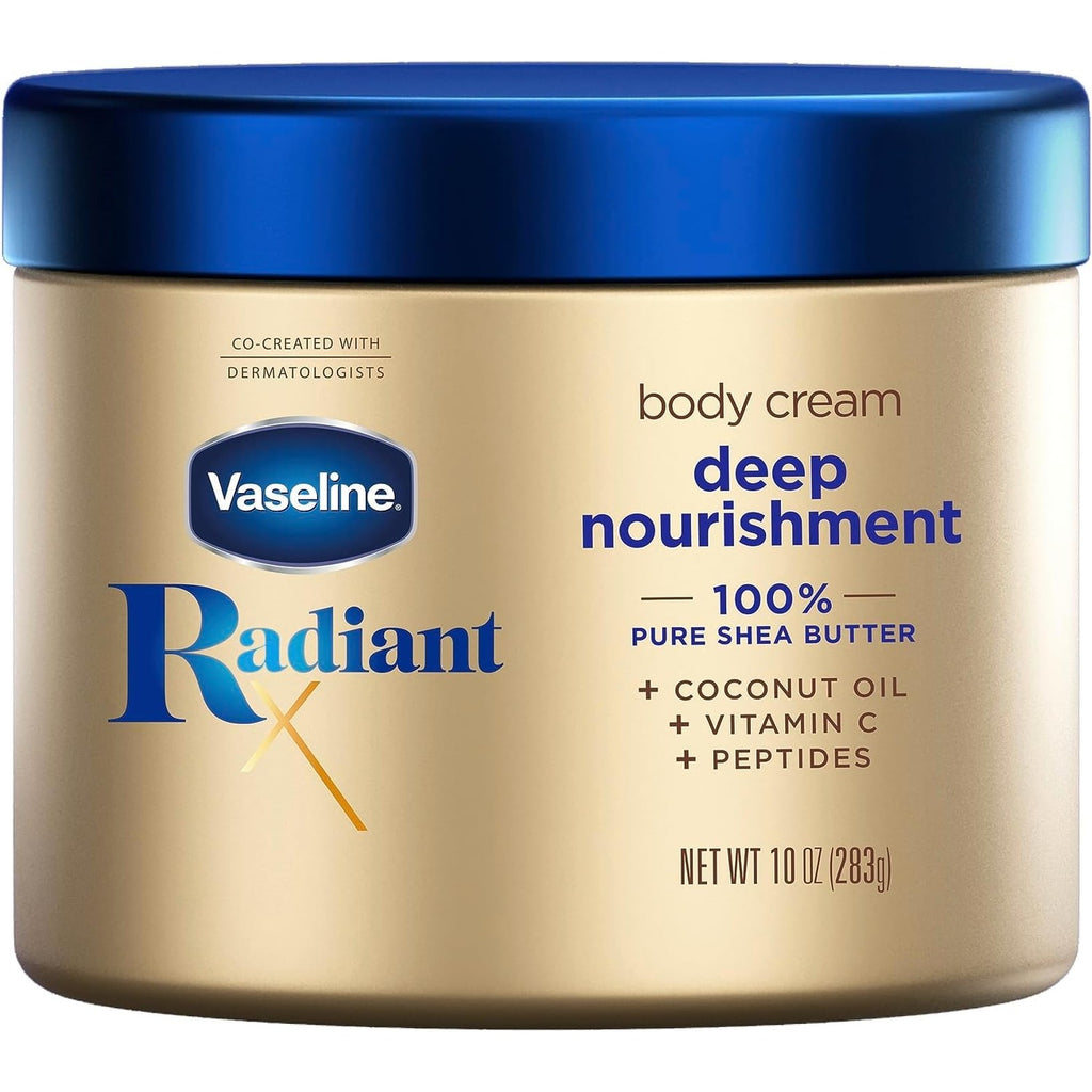 Vaseline Radiant X Deep Nourishment Body Cream 100% Pure Shea Butter, Coconut Oil, Vitamin C, & Peptides 10 oz (Pack of 6)