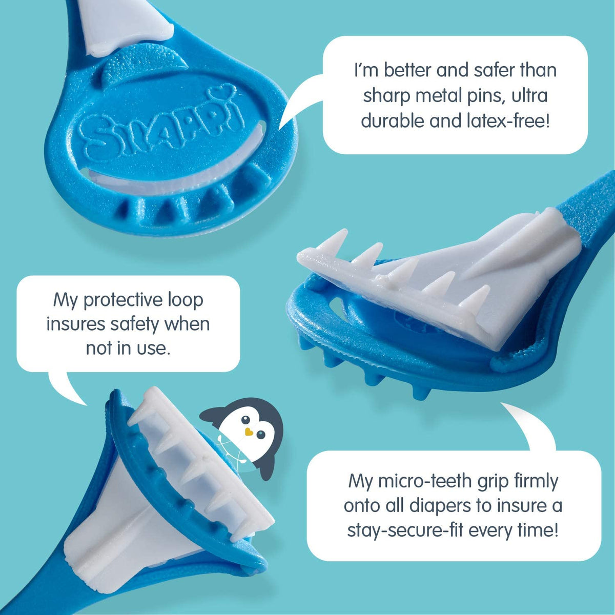 [Original 5-pack] Snappi Cloth Diaper Fasteners - Replaces Diaper Pins - Use with Cloth Prefolds and Cloth Flats
