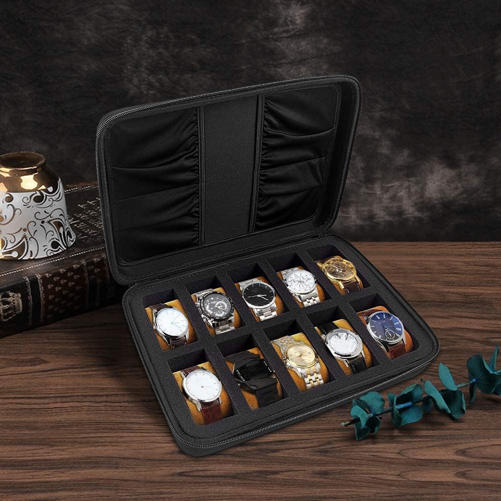 Buy now Comecase 10 Slots Watch Box Organizer/Men Watch Display Storage Case Fits All Watches up to 42mm with Extra 4 Pocket (Black) at indiglob india