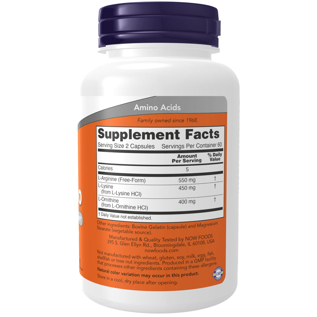 Buy now NOW Foods Supplements, Tri-Amino with L-Arginine, L-Ornithine, L-Lysine, Supports Protein Metabolism*, 120 Capsules at indiglob india