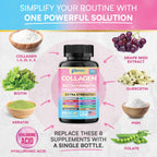 Collagen Peptides Types I, II, III, V & X, Biotin & Keratin, 270 Capsules | With Biotin, Keratin, Hyaluronic Acid, MSM, Zinc, Quercetin, Vitamins A, C, E, Magnesium & Folic Acida