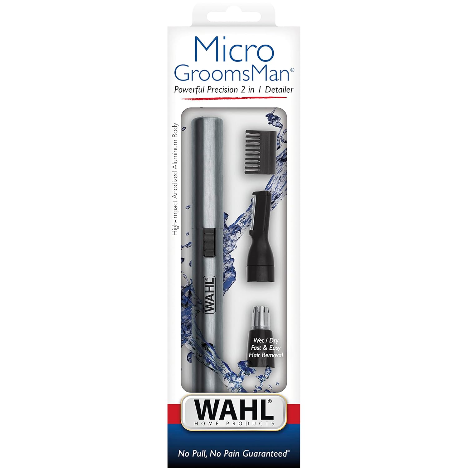 Buy now Wahl Micro Groomsman Battery Personal Trimmer for Hygienic Grooming with Rinseable, Interchangeable Heads for Eyebrows, Neckline, Nose, Ears, & Other Detailing - 05640-600 at indiglob india