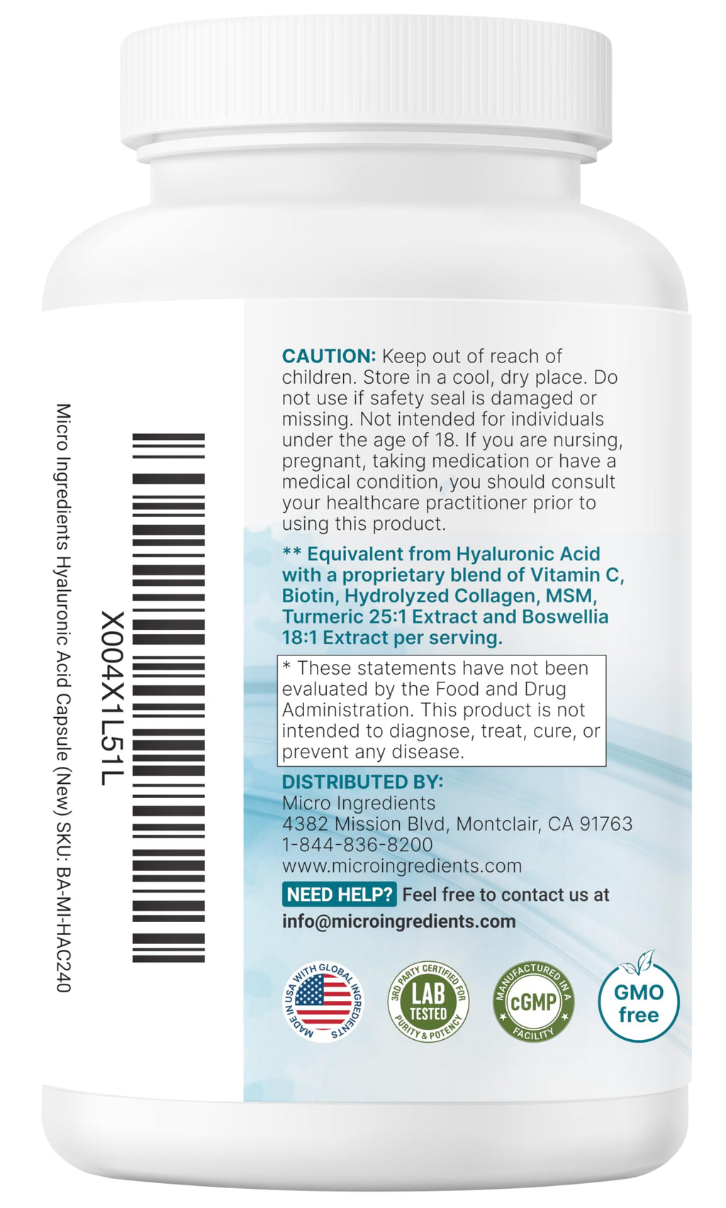 Hyaluronic Acid Complex 3000mg with Collagen & MSM, 240 Veg Capsules