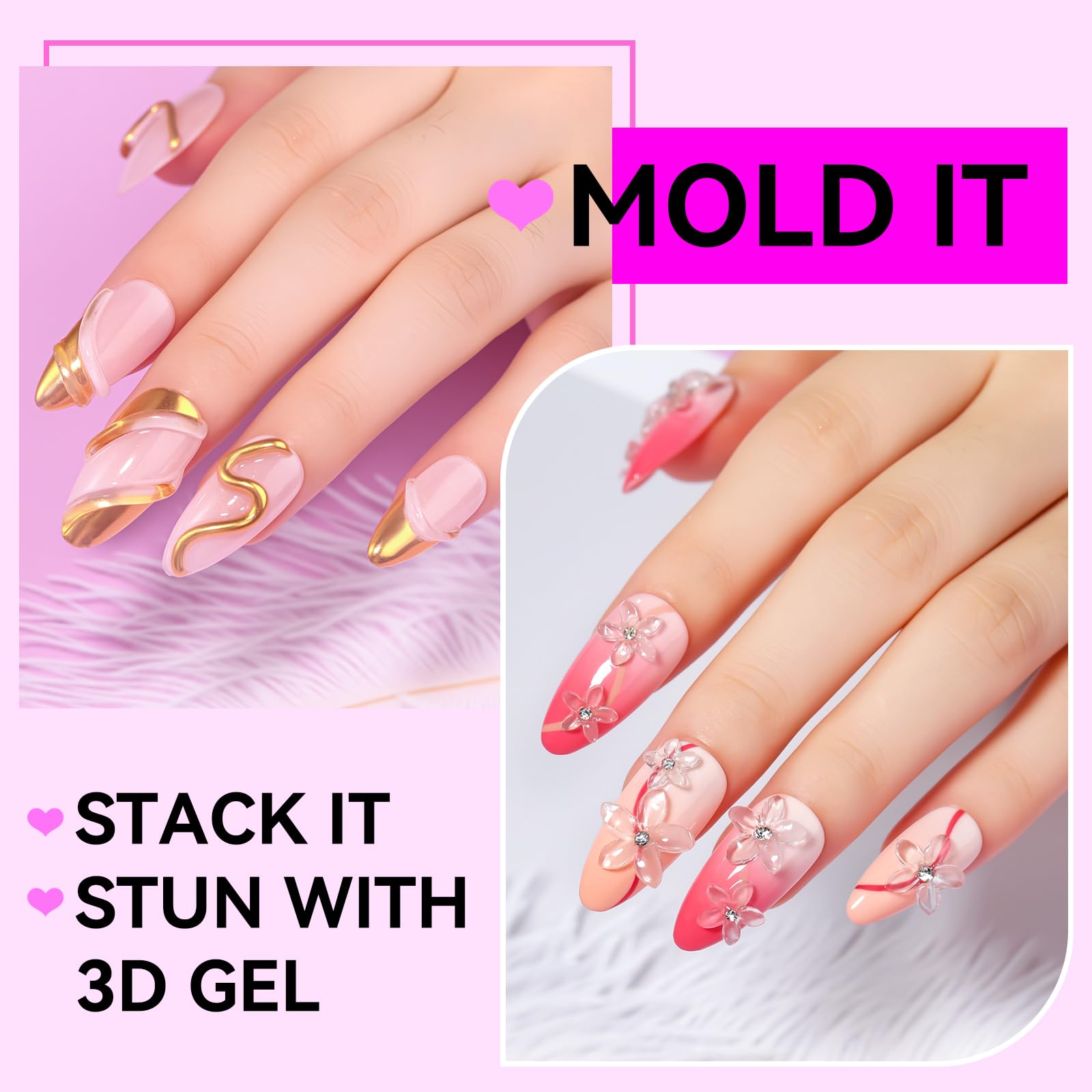 Makartt 3D Gel Nail Art, Clear Non-Sticky 4-in-1 Glux Gel | For Molding, Carving, Shaping, Raised Designs and Nail Extension, UV/LED Cure, Home DIY and Professional Nail Art, 15g