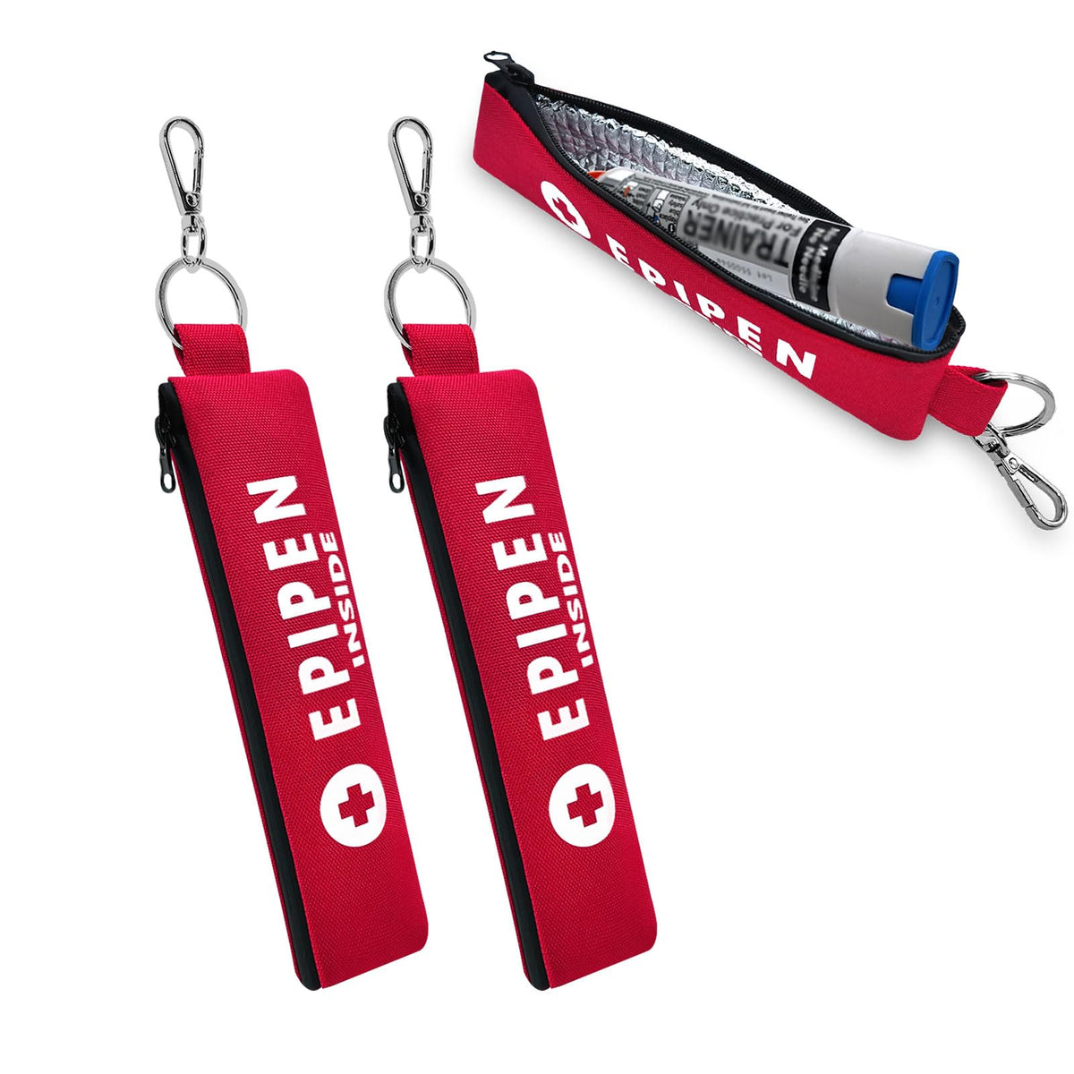 ICIMBI 2-Pack EpiPen Carry Case Insulated,Red Epipen Holder Bag with Carabiner-for 1 EpiPen Asthma Allergy Medication,Sports Outdoors Travel Epipen Case for Walking or Running