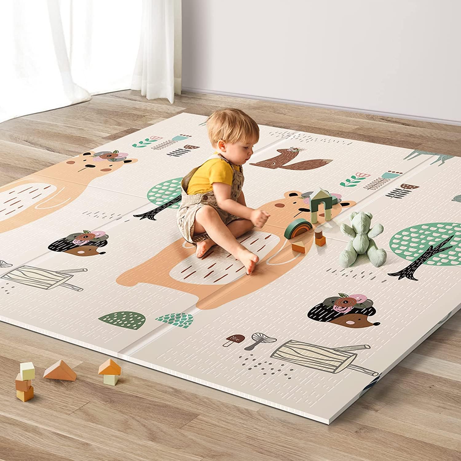 Buy now UANLAUO Foldable Baby Play Mat, Extra Large Waterproof Activity Playmats for Babies,Toddlers, Infants, Play & Tummy Time, Foam Baby Mat for Floor with Travel Bag (Cloud(71x59x0.4inch)) 59X59X0.4 Inch Bear at indiglob india